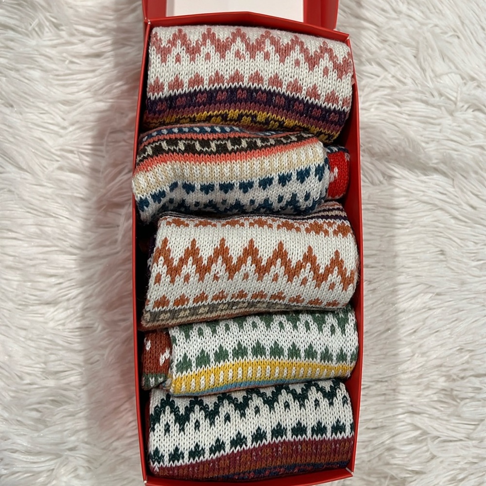 5 pack, thick, knit, vintage, winter, warm, cozy, crew, socks, multicolor wi/boz